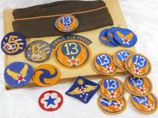 WWII US ARMY 13th JUNGLE 5th AIR FORCE ID 17 PATCHES CAP BOOK GROUPING 2