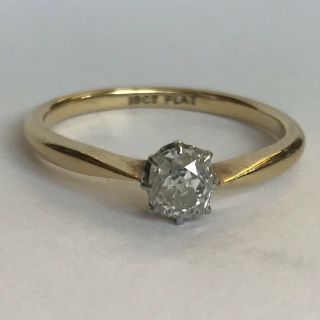 Antique 18ct Solid Gold Diamond Solitaire Ring 4.  6mm - 4.  3mm Old Cut Size 01/2