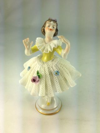 Antique Lovely Dresden Volkstedt 1762 Porcelain Lace Figurine " The Dancer "