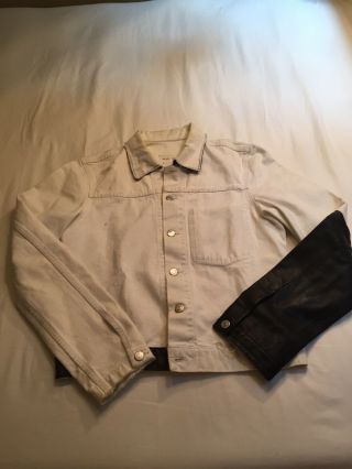 Helmut Lang Archive Vintage White Denim Slim Distressed Leather Jacket 48