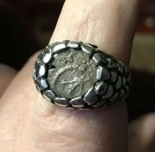 Authentic Ancient Bronze Roman Coin In Sterling 925 Ring Setting Sz.  8