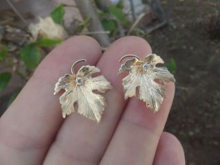 VINTAGE ESTATE DIAMOND 14K GOLD MAPLE LEAF STUD EARRINGS 3.  36 gr 22 mm 6