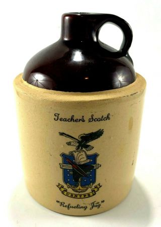 Usntps Teachers Scotch Jug Whisky Stoneware Pottery Tan & Brown 6 - 3/4 " Tall