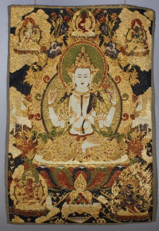 Exquisite Tibet Tibetan Buddhist Silk Inwrought Buddha Guanyin Thangka