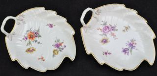 Antique Kpm Porcelain Hand Painted Floral Leaf Dishes 19th Century