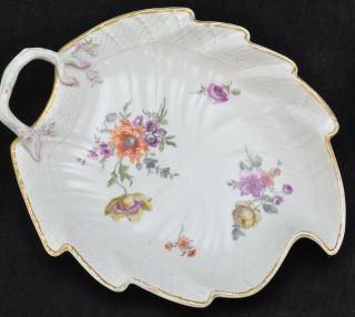 Antique KPM Porcelain Hand Painted Floral Leaf Dishes 19th Century 2