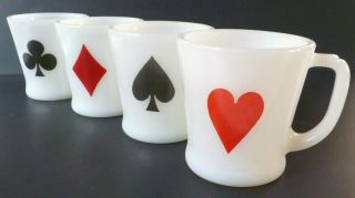 Fire King Milkglass Playing Cards Heart Spade Club Diamond Mugs Vintage