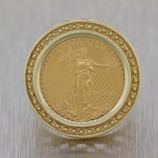 Vintage Estate 14k Yellow Gold 1/10th Oz American Gold Eagle Coin Ring