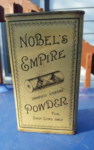 Vintage Hunting Powder Alfred Nobel Smokeless Powder Empty Tin Box.