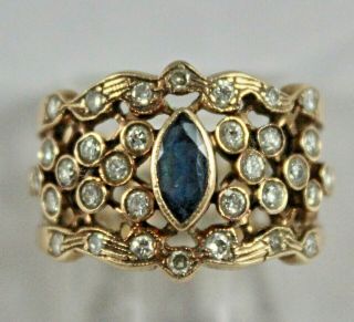 Sapphire & Diamond Vintage Cigar Band Ring 14k Gold