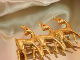 Wonderful 18k Solid Gold Italy Vintage 70 ' s 3 Graceful Deer Brooch 40D7 USA ONLY 2
