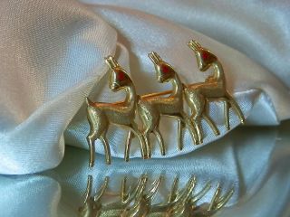 Wonderful 18k Solid Gold Italy Vintage 70 ' s 3 Graceful Deer Brooch 40D7 USA ONLY 3