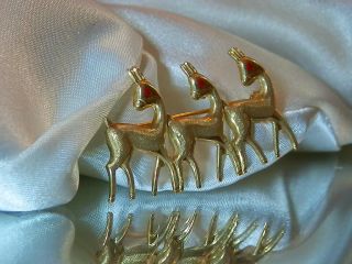 Wonderful 18k Solid Gold Italy Vintage 70 ' s 3 Graceful Deer Brooch 40D7 USA ONLY 4