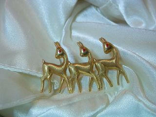 Wonderful 18k Solid Gold Italy Vintage 70 ' s 3 Graceful Deer Brooch 40D7 USA ONLY 5