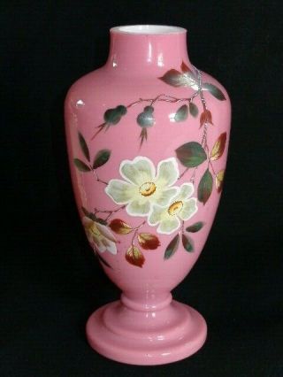 Antique Pink Cased Bristol Glass Enameled Victorian Handpainted Vase