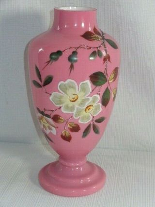 Antique Pink Cased Bristol Glass Enameled Victorian Handpainted Vase 2