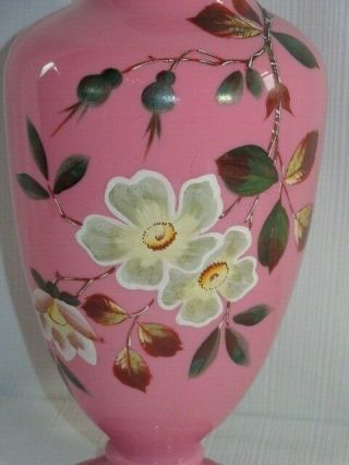 Antique Pink Cased Bristol Glass Enameled Victorian Handpainted Vase 3