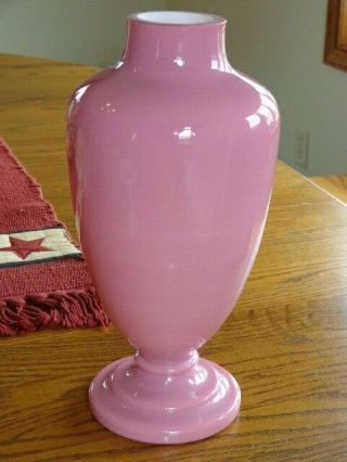 Antique Pink Cased Bristol Glass Enameled Victorian Handpainted Vase 6