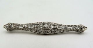 Exquisite Art Deco/art Nouveau Platinum & Diamond Filigree Bar Pin 5.  7 G.  75 Tcw
