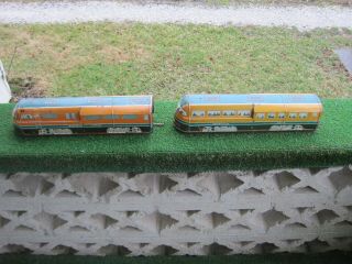 Rare Vintage Tin Pressed Toy Train Wolverine Express Two Piece Set