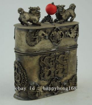 Chinese Old copper plating silver Dragon Phoenix Toothpick box a02 3