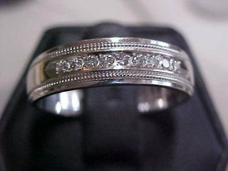 Estate Mens Keepsake Natural Diamond Band - Ring 14k White Gold Sz10.  75 Gift