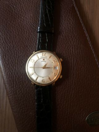 Vintage Jaeger - LeCoultre Memovox alarm watch rare MEMODATE crocodile strap 11