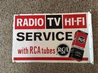 Vintage 1950 ' s RCA TV Hi - Fi 2 Sided Metal Flange Sign Stout sign co 2