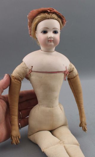 16inch Antique French Victorian Bisque Socket Head Doll,  Cloth & Leather Body NR 4