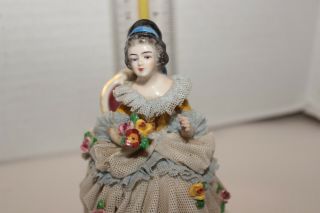 Antique Dresden Porcelain Lace Figurine Lady And Man In Chair