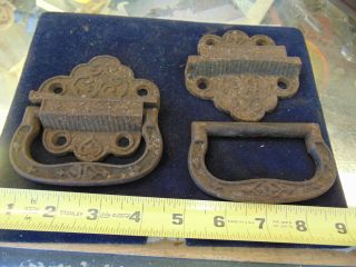 Two Vtg Old Ornate Cast Iron Eastlake Pull Handles Trunk Or Tool Box
