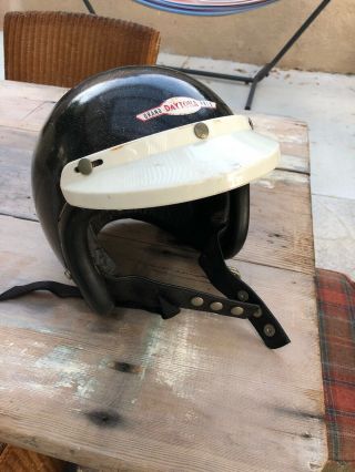Vintage Grand - Prix Black Sparkle Helmet Daytona,  Fl Usa Leather Snap Chin Strap