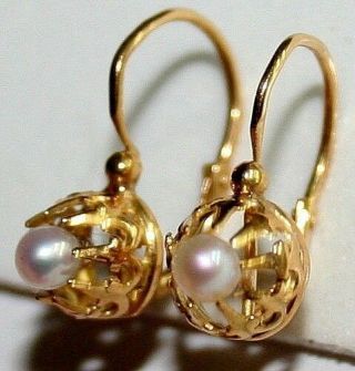 Antique Victorian French 18k Gold 2.  5mm Pearl Fine Small Child Earrings C 1880