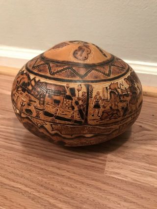 Vintage Carved Native Peruvian Gourd Folk Art Noah 