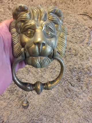Vintage Metal (brass?) Lion Head Door Knocker With Knocker Plate