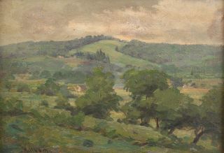 1918 Antique HENRIK HILLBLOM American Impressionist Landscape Oil Painting,  NR 4