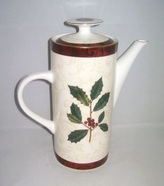 Sakura Christmas Holly Berries Coffee Teapot Carafe Pot 1999 Hallmark