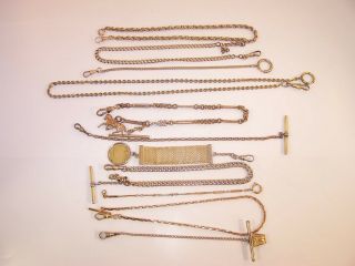 Vintage Gold Filled/rgp Pocket Watch Chains,  T Bars,  Fobs,  11 Total Variety