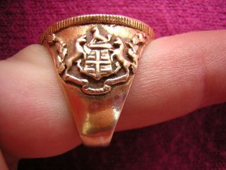 Antique Victorian 14K Gold Family Crest Signet Ring Heraldic Seal Stamp 19 Grams 2