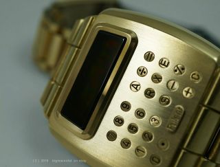 1976 Pulsar 14k Gold Filled Vintage LED digital Calculator Watch rare GF version 10