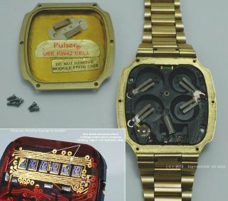 1976 Pulsar 14k Gold Filled Vintage LED digital Calculator Watch rare GF version 12