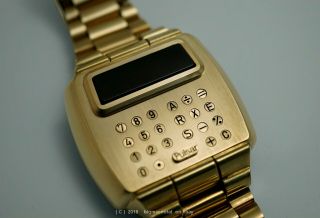 1976 Pulsar 14k Gold Filled Vintage Led Digital Calculator Watch Rare Gf Version