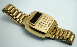 1976 Pulsar 14k Gold Filled Vintage LED digital Calculator Watch rare GF version 2