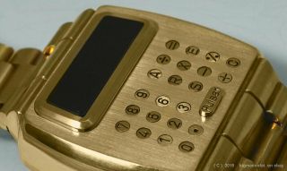 1976 Pulsar 14k Gold Filled Vintage LED digital Calculator Watch rare GF version 4