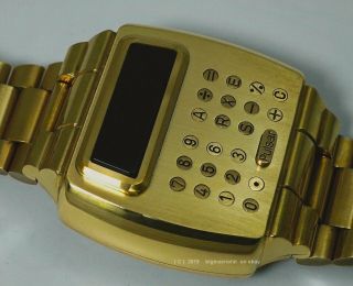 1976 Pulsar 14k Gold Filled Vintage LED digital Calculator Watch rare GF version 5