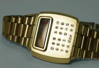 1976 Pulsar 14k Gold Filled Vintage LED digital Calculator Watch rare GF version 9