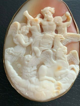 Large Antique Shell Cameo Brooch Ezekiel ' s Vision of God after Raphael Painting 2
