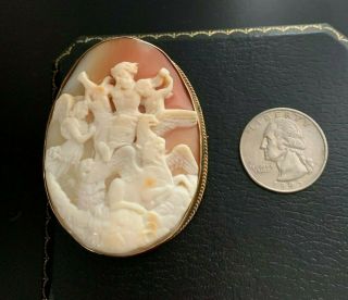 Large Antique Shell Cameo Brooch Ezekiel ' s Vision of God after Raphael Painting 8