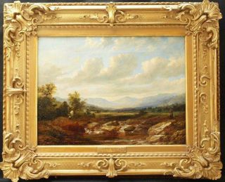 Fine 19th Century " Trout Stream " With Fisherman Antique Oil Painting