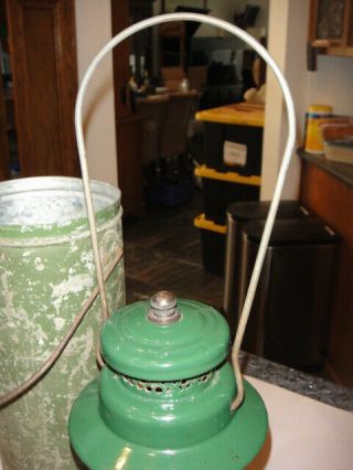 VINTAGE 1930 ' S COLEMAN 242A LANTERN CHROME/GREEN WITH BAIL AND STORAGE CAN 9
